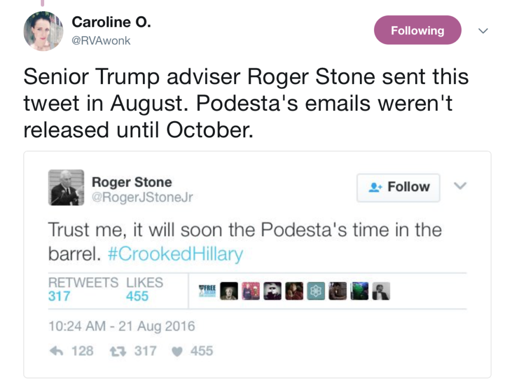 Stone's Tweet about Podesta