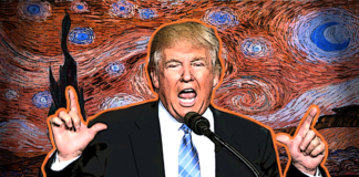 Trump with painting by Vincent van Gogh