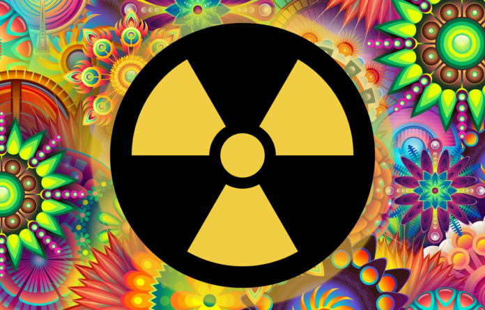 Nuclear reactor symbol with psychedelic image