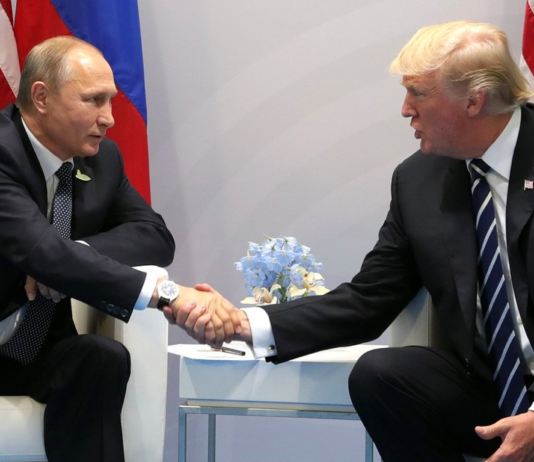 Vladimir Putin and Donald Trump at the 2017 G-20 Hamburg Summit